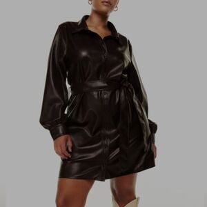 Aritzia Wilfred "Caroline" Vegan Leather Belted Dress in Rich Mocha Brown Size M